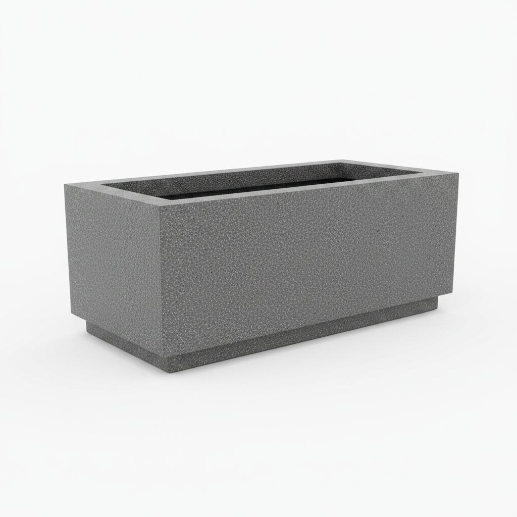 Granite Texture Fiberglass Rectangular Planter Box - Angled View