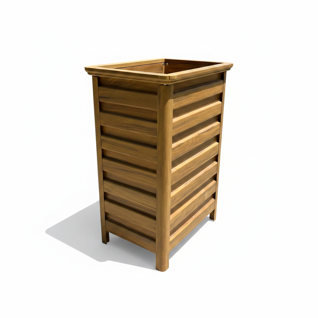 Teak Wood Tall Square Planter Box - Angled View